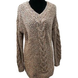 Adrienne Vittadini Cable Knit Sweater Womens Small Brown Fall Cozy Chunky